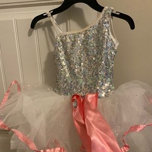 Girls sparkly white dance costume size small good condition